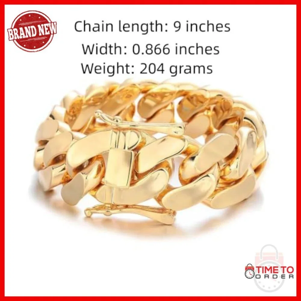 Men's 18K Gold Cuban Chain Bracelet 22mm Wide 9 Inch Heavy Weight